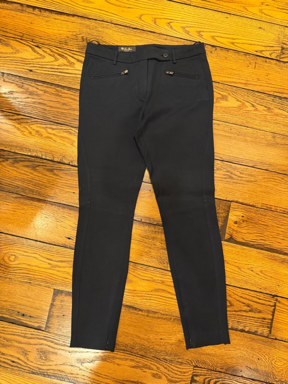 LORO PIANA BLACK SLIM FIT COTTON BLEND ANKLE LENGTH PANTS WITH ZIPPERS - US 8